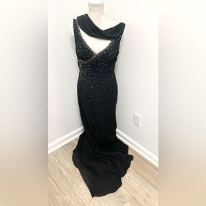 John De Medeiros 6/8 Custom Evening Gown Maxi Dress Sequin Embellished w/Scarf